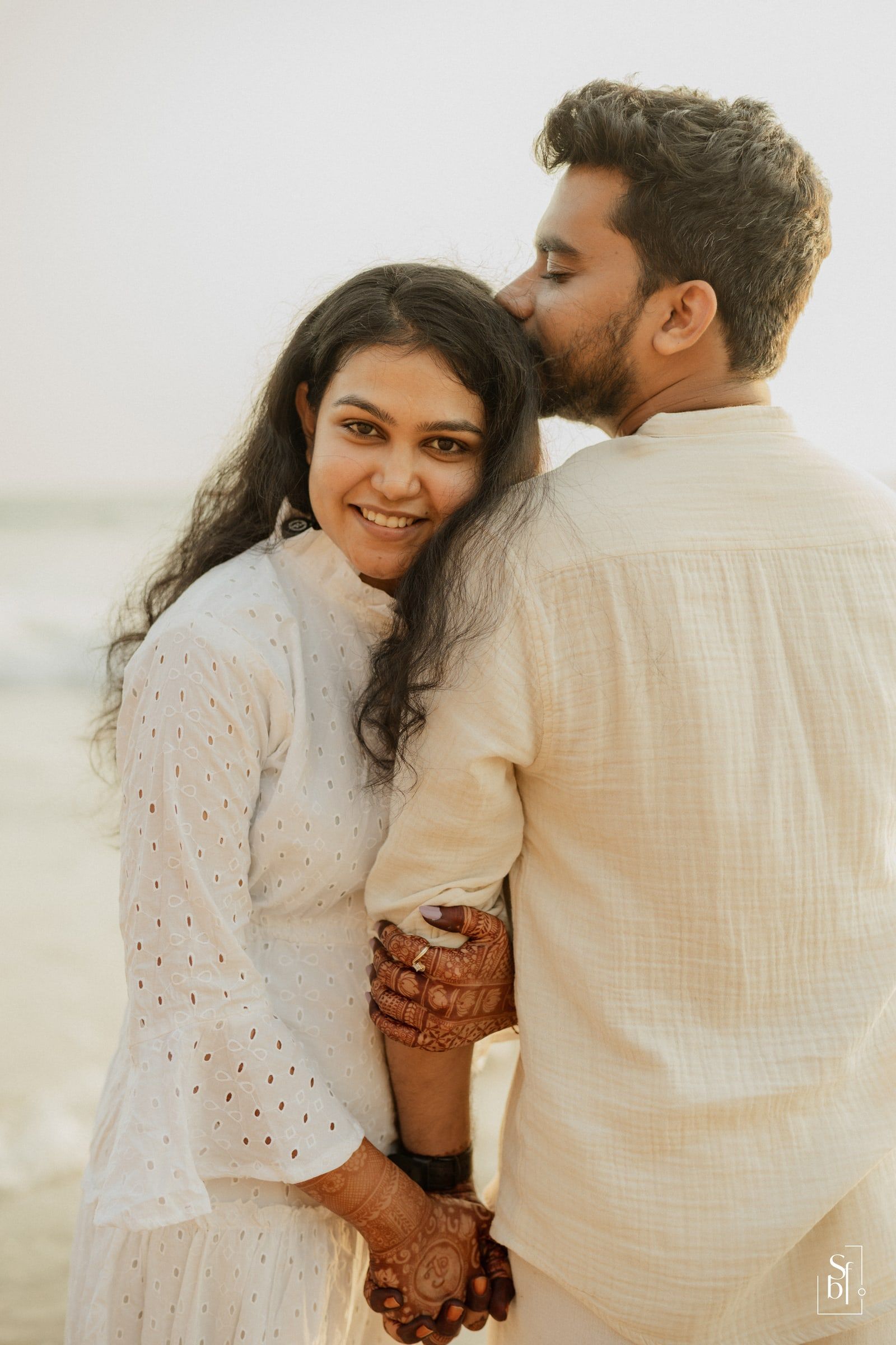 Intimate portrait of the bride and groom on the wedding day