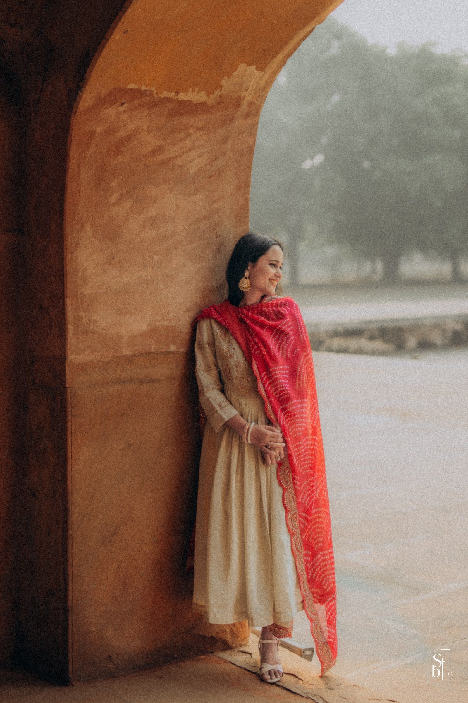 Pre-wedding portrait of the couple in soft light
